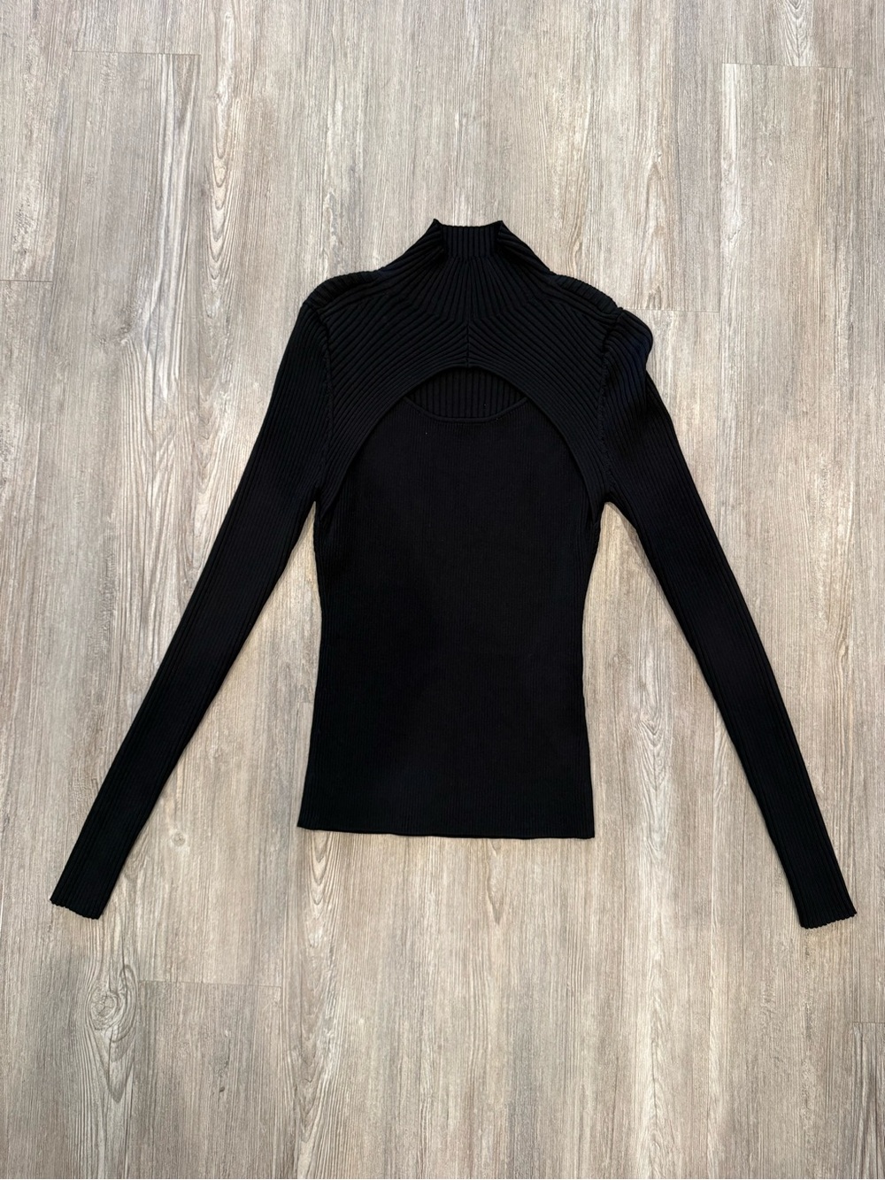 Black Ribbed Cutout Mock Neck Sweater